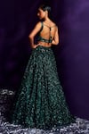 Shop_Angad Singh_Emerald Green Net Embroidery Sequin Plunge V Neck Cutwork Bridal Lehenga Set _at_Aza_Fashions