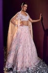 Shop_Angad Singh_Pink Net Embroidery Sequin Leaf Neck Tonal Bridal Lehenga Set _Online_at_Aza_Fashions