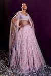 Angad Singh_Pink Net Embroidery Sequin Leaf Neck Tonal Bridal Lehenga Set _at_Aza_Fashions