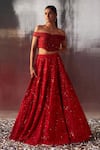 Buy_Angad Singh_Red Net Embroidery Dori Sweetheart Neck Bridal Lehenga Blouse Set _Online_at_Aza_Fashions