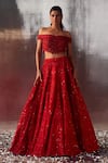 Shop_Angad Singh_Red Net Embroidery Dori Sweetheart Neck Bridal Lehenga Blouse Set _Online_at_Aza_Fashions