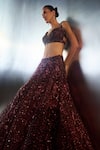 Angad Singh_Wine Net Embroidery Sequin Sweetheart Neck Crystal And Bead Lehenga Set _at_Aza_Fashions