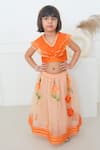 Buy_Pankhuri by Priyanka_Orange Organza Embellished Lace Floral Handpainted Lehenga With Ruffle Blouse _at_Aza_Fashions