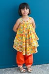 Shop_Pankhuri by Priyanka_Yellow Cotton Printed Fruit Tiered Kurta With Salwar Pant _at_Aza_Fashions