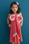 Pankhuri by Priyanka_Pink Cotton Printed Chevron Front Bow Dress _Online_at_Aza_Fashions