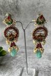 Buy_Studio6 Jewels_Multi Color Stones, Gota Patti Floral Crecent Kundan Studded Earrings _at_Aza_Fashions