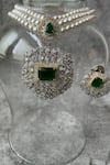 Buy_Studio6 Jewels_Green Zircon Embellished Cluster Pearl Necklace Set _Online_at_Aza_Fashions