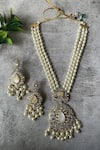 Buy_Studio6 Jewels_White Stone Floral Drop Embellished Pearl Necklace Set _at_Aza_Fashions