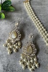 Shop_Studio6 Jewels_White Stone Floral Drop Embellished Pearl Necklace Set _at_Aza_Fashions