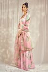 Harshita Singhvi_Pink Georgette Satin Print Bloom Scoop Neck Gathered Flare Anarkali With Dupatta _Online_at_Aza_Fashions