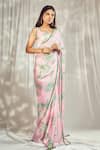 Buy_Harshita Singhvi_Pink Georgette Satin Print Bahar Deep Round Neck Saree With Blouse _at_Aza_Fashions