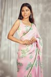 Buy_Harshita Singhvi_Pink Georgette Satin Print Bahar Deep Round Neck Saree With Blouse _Online_at_Aza_Fashions