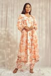 Buy_Harshita Singhvi_Orange Tuscan Silk Print Floral V Neck Kurta Pant Set _at_Aza_Fashions