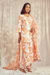 Buy_Harshita Singhvi_Orange Tuscan Silk Print Floral V Neck Kurta Pant Set _Online_at_Aza_Fashions