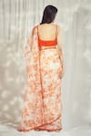 Shop_Harshita Singhvi_Orange Star Organdie Print Camellia Bloom Square Saree With Embellished Blouse _at_Aza_Fashions