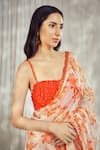 Harshita Singhvi_Orange Star Organdie Print Camellia Bloom Square Saree With Embellished Blouse _Online_at_Aza_Fashions