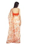 Buy_Harshita Singhvi_Orange Star Organdie Print Camellia Bloom Square Saree With Embellished Blouse _Online_at_Aza_Fashions