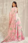 Buy_Harshita Singhvi_Pink Georgette Satin Print Phool Plunging V Mirror Work Anarkali With Dupatta 