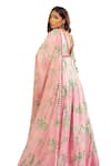 Shop_Harshita Singhvi_Pink Georgette Satin Print Phool Plunging V Mirror Work Anarkali With Dupatta 