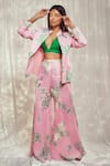 Buy_Harshita Singhvi_Pink Silk Print Fleur Mandarin Collar Blazer Flared Pant Set _at_Aza_Fashions