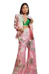 Buy_Harshita Singhvi_Pink Silk Print Fleur Mandarin Collar Blazer Flared Pant Set _Online_at_Aza_Fashions