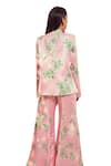 Harshita Singhvi_Pink Silk Print Fleur Mandarin Collar Blazer Flared Pant Set _Online