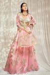 Buy_Harshita Singhvi_Pink Tuscan Silk Print Rosa Bloom Plunging V Neck Lehenga Set _at_Aza_Fashions