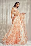 Buy_Harshita Singhvi_Orange Tuscan Silk Print French Bloom Plunging V Neck Lehenga Set _at_Aza_Fashions