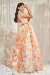 Shop_Harshita Singhvi_Orange Tuscan Silk Print French Bloom Plunging V Neck Lehenga Set _at_Aza_Fashions