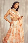 Shop_Harshita Singhvi_Orange Tuscan Silk Print French Bloom Plunging V Neck Lehenga Set _Online_at_Aza_Fashions