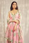 Buy_Harshita Singhvi_Pink Georgette Print Flora Bloom V Neck Anarkali With Dupatta _Online_at_Aza_Fashions