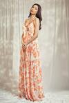 Buy_Harshita Singhvi_Orange Georgette Print Fleur Bloom V Neck Anarkali With Dupatta _at_Aza_Fashions