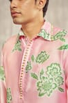 Harshita Singhvi_Pink Georgette Satin Print Nalki Gardenia Bloom Kurta _Online_at_Aza_Fashions