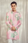 Shop_Harshita Singhvi_Pink Georgette Satin Print Nalki Gardenia Bloom Kurta _Online_at_Aza_Fashions