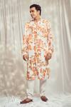 Buy_Harshita Singhvi_Orange Tuscan Silk Print Bloom Cutdana Kurta _at_Aza_Fashions