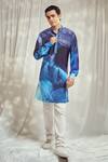 Buy_Harshita Singhvi_Blue Crepe Print Marble Swerve Kurta _at_Aza_Fashions