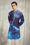 Buy_Harshita Singhvi_Blue Crepe Print Marble Swerve Kurta _Online_at_Aza_Fashions