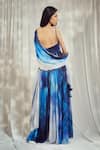 Shop_Harshita Singhvi_Blue Georgette Print Marble Swerve V Neck Anarkali With Dupatta _at_Aza_Fashions