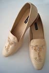 Buy_Shradha Hedau Footwear Couture_Beige Dabka Nimit And Sequin Fern Embroidered Moccasin Shoes _at_Aza_Fashions