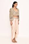 Buy_EEKSHA_Pink Embroidered Floral Jacket Lapel With Draped Skirt 