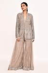 EEKSHA_Pink Embroidered Lapel Metallic Blazer And Sharara Set _at_Aza_Fashions