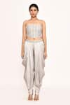 Buy_EEKSHA_Silver Embroidered Floral Cape Ruffled Collar And Dhoti Pant Set _Online_at_Aza_Fashions