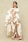 Buy_Anamika Khanna_White Printed Floral Boat Cape Draped Skirt Set 