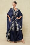 Anamika Khanna_Blue Embroidered Paisley V Neck Cape And Draped Skirt Set _at_Aza_Fashions