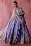 Shop_Suhino_Purple Slub Silk Embroidery Patchwork High Neck Shabab Gul Cape Lehenga Set _at_Aza_Fashions