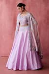 Buy_Suhino_Pink Georgette Lining Cotton Shantoon Peony Bloom Cape Lehenga Set _at_Aza_Fashions