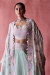 Shop_Suhino_Blue Organza Embroidery Patchwork Sweetheart Shabab Hayat Cape Lehenga Set _at_Aza_Fashions