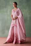 Buy_Suhino_Pink Organza Lining Cotton Shantoon Persian Blossom Kurta Sharara Set _at_Aza_Fashions