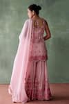 Suhino_Pink Organza Lining Cotton Shantoon Persian Blossom Kurta Sharara Set _Online_at_Aza_Fashions