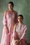 Shop_Suhino_Pink Organza Lining Cotton Shantoon Persian Blossom Kurta Sharara Set _Online_at_Aza_Fashions